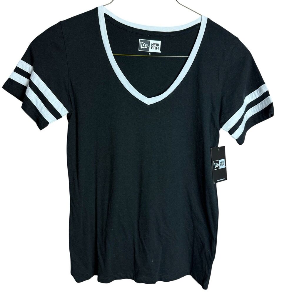 New Era Ladies Baby Jersey Short Sleeve V Neck - Black/White Women’s Small NWT
